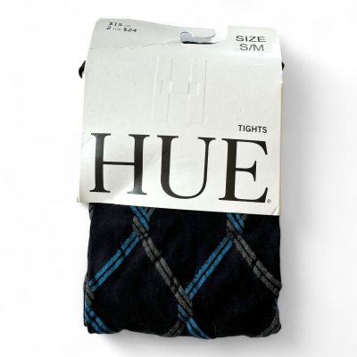 HUE Chain Link Tights with Control Top Black Blue Gray Womens S/M 1 Pair New